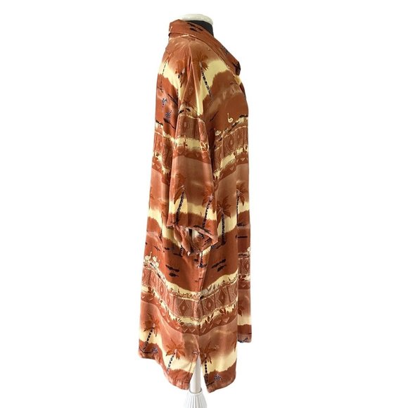 African Print Button Down Shirt Men's XL Safari Giraffe Palm Tree Hawaiian Style - Picture 3 of 7